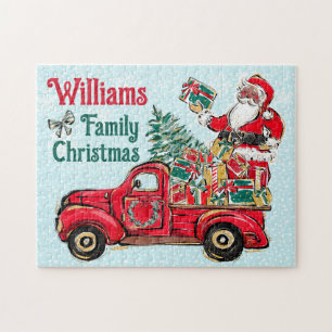 Christmas Black Santa Red Truck Puzzle Family Name