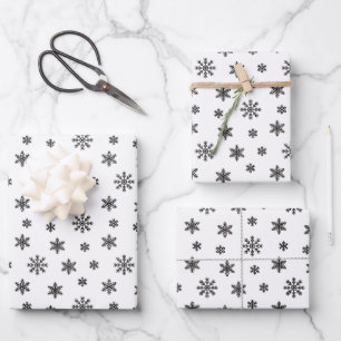 Christmas Black snowflakes on White background  Wrapping Paper Sheet