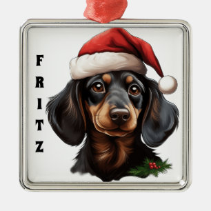 CHRISTMAS BLACK TAN DACHSHUND DOG METAL ORNAMENT