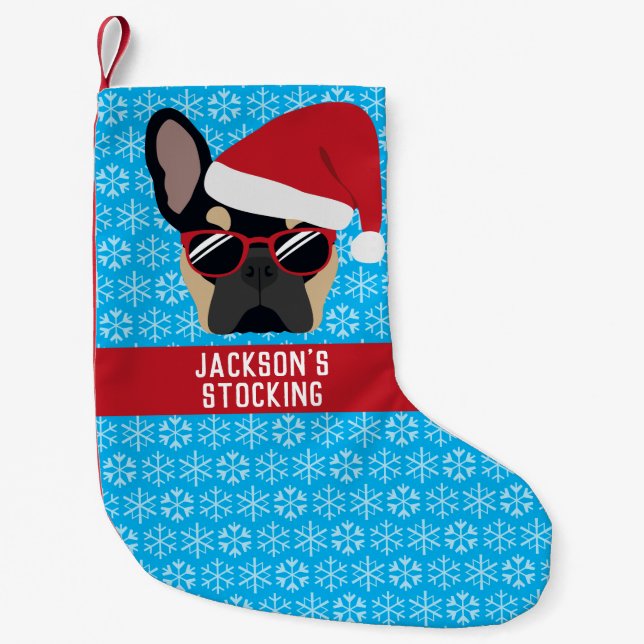 Christmas Black Tan French Bulldog Small Christmas Stocking (Front)