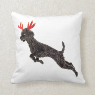 Christmas Black Toy Poodle Dog Reindeer Antlers Throw Pillow