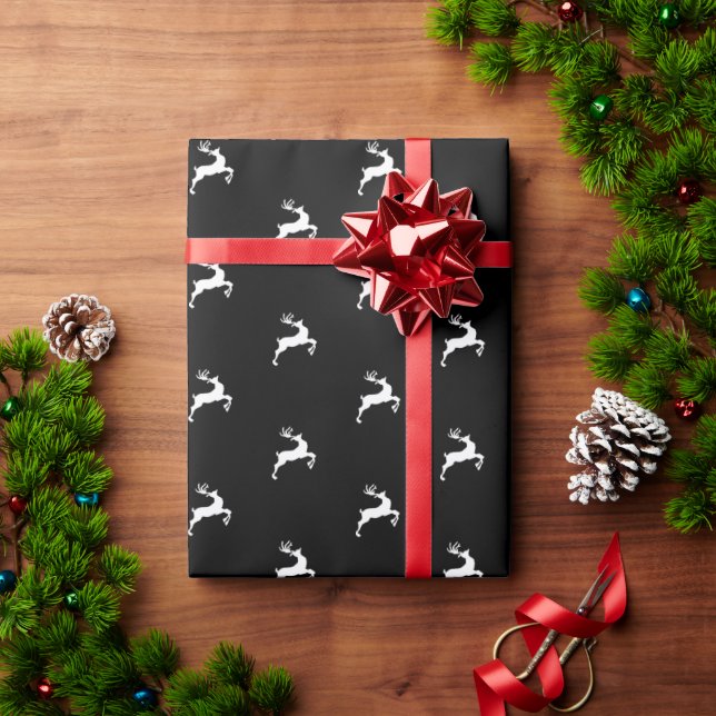 Christmas black white deer reindeer holiday wrapping paper (Holiday Gift)