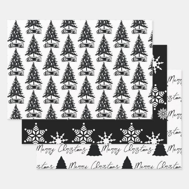 Christmas Black & White Pattern Wrapping Paper Sheet (Set)