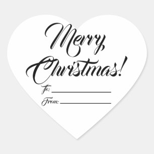 Christmas black white to from blank script elegant heart sticker