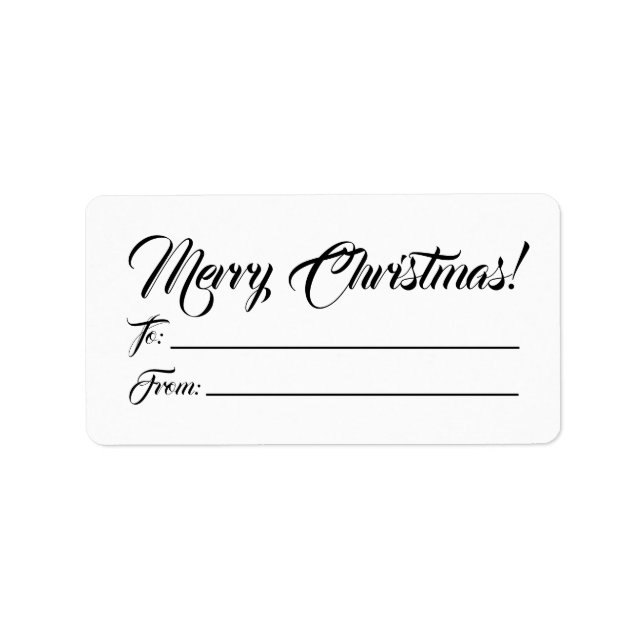 Christmas black white to from blank script elegant label (Front)