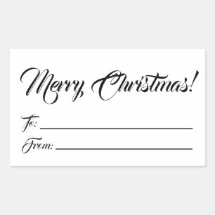 Christmas black white to from blank script elegant sticker
