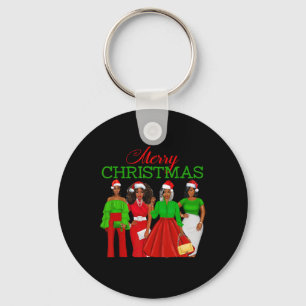 Christmas Black Women African American Santa Hat P Keychain