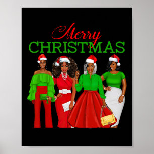 Christmas Black Women African American Santa Hat P Poster