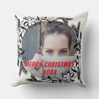 Christmas Black Wreath Custom Photo  Throw Pillow