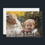 Christmas Blessed Gold Confetti Overlay PHOTO<br><div class="desc">Lovely Christmas / Hanukkah / Thanksgiving Holiday family photo card with script topography white letters with wording BLESSED. Perfect to send out during the thanksgiving or Christmas season.</div>