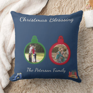 Christmas Blessing 2 Photo Ornament Family Accent Throw Pillow