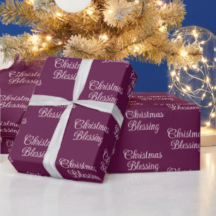 Christmas Blessing Deep Plum-Burgundy Holiday Wrapping Paper