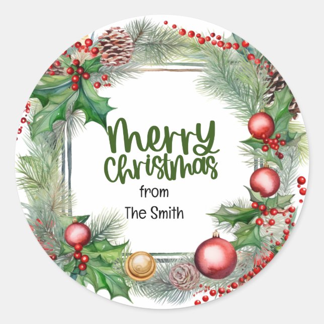 Christmas Blessing wreath warm wishes love peace  Classic Round Sticker (Front)