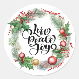 Christmas Blessing wreath warm wishes love peace Classic Round Sticker