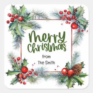 Christmas Blessing wreath warm wishes love peace Square Sticker
