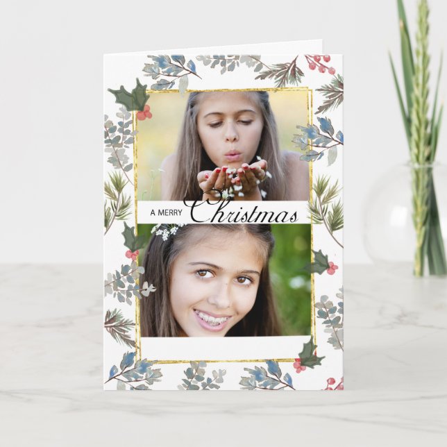 Christmas Blessings 2 Photo Card Soft Watercolor (Front)