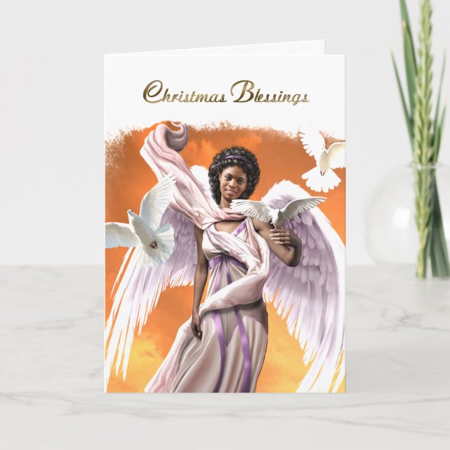 Christmas Blessings. African American Angel  Holiday Card (Front)
