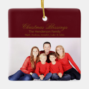 Christmas Blessings Custom Family Photo Ceramic Ornament