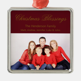 Christmas Blessings Custom Family Photo Metal Ornament