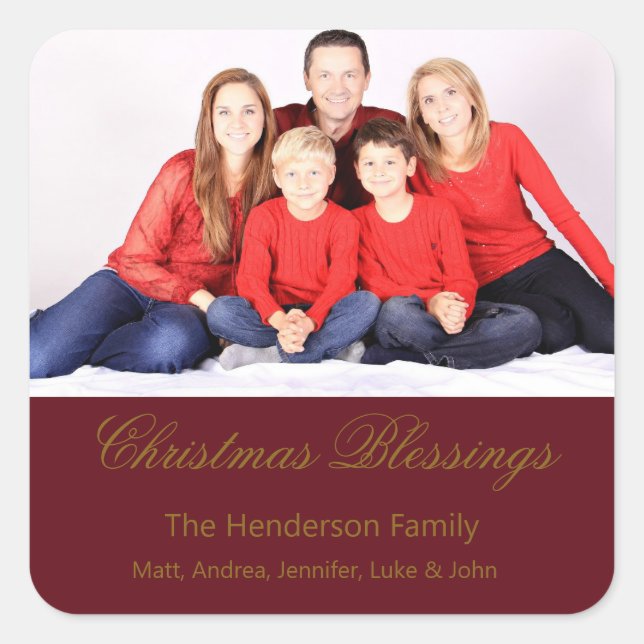 Christmas Blessings Custom Family Photo Square Sticker (Front)