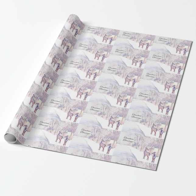 Christmas Blessings - Doe and Fawn Wrapping Paper (Unrolled)
