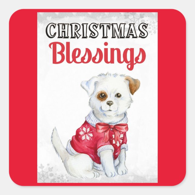 Christmas Blessings Dog Square Stickers (Front)