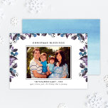 Christmas Blessings Elegant Winter Berry Photo Holiday Card<br><div class="desc">Elegant "Christmas Blessings" family photo greeting card features a holiday watercolor design in cool blue and purple winter berry shades framing a horizontal photo and modern custom text that can be fully personalized. A soothing blue ombre watercolor pattern dresses up the back of the card.</div>