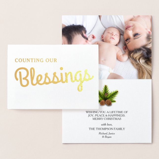 Christmas Blessings | Family Photo Gold Foil Card (Display)