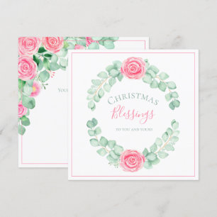 Christmas Blessings Floral Eucalyptus Holiday Card