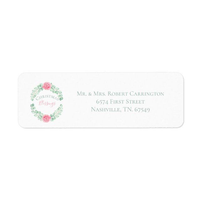 Christmas Blessings Floral Eucalyptus Holiday Card (Front)