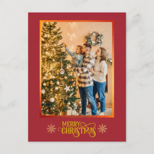 Christmas Blessings I Family Photo and Gold Script Holiday Postcard