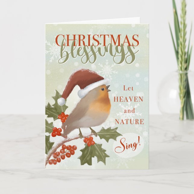 Christmas Blessings Let Heaven and Nature Sing Card (Front)