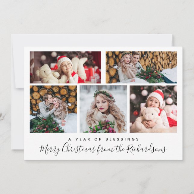 Christmas Blessings | Multi Photo Grid Holiday Card (Front)