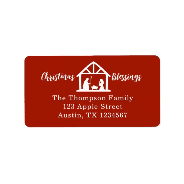 Christmas Blessings Nativity White Typography Label (Front)