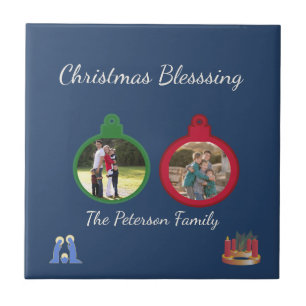 Christmas Blessings Ornaments 2 Editable Photos Tile