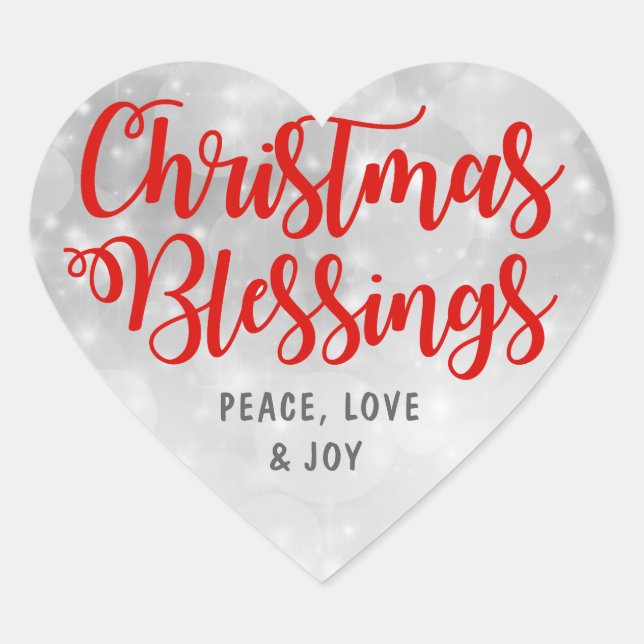 Christmas Blessings Peace, Love Joy Heart Sticker (Front)