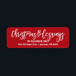 Christmas Blessings Red White Return Address Label<br><div class="desc">Stunning red and white Christmas blessings return address labels. A modern and trendy handwritten script font is used to create Christmas Blessings. Your name and address is below in a simple white font. Beautiful and classy accent for your Christmas cards and Christmas invitations.</div>