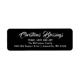 Christmas Blessings Return Address Labels Black