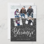 Christmas blessings rustic 3 photos chalkboard holiday card<br><div class="desc">Family seasonal holiday greetings 3 photo collage card on a dark grey charcoal chalkboard background with falling snow and "Christmas Blessings" white chic calligraphy script.        Easy to personalize with your photos and text!</div>