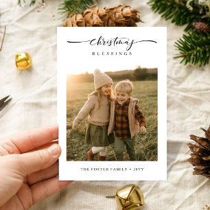 Christmas Blessings Rustic Modern Family Photo Holiday Card