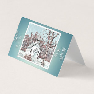 Christmas Blessings - Snowy Church - Turquoise 