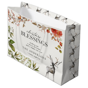 Christmas Blessings watercolor foliage Holiday Large Gift Bag