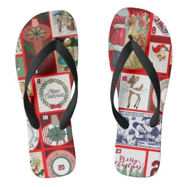 Christmas Block Advent Illustration Square Art Flip Flops (Footbed)