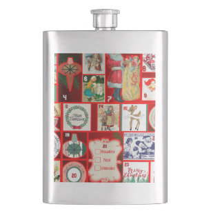 Christmas Block Advent Illustration Square Art Hip Flask