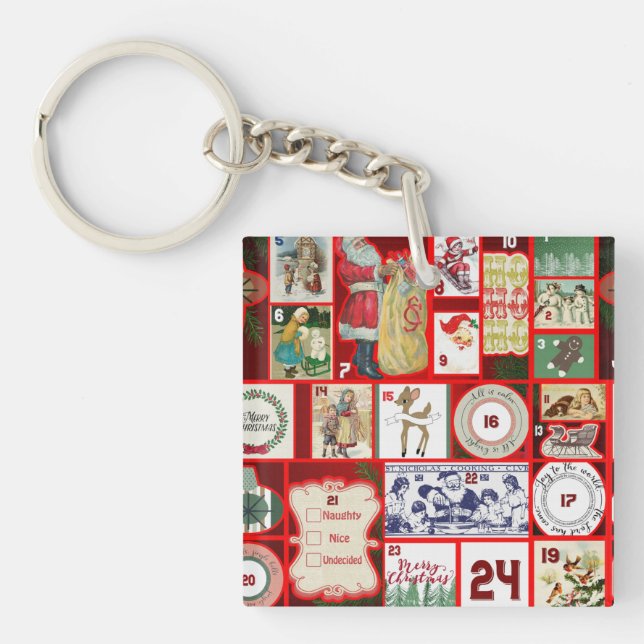Christmas Block Advent Illustration Square Art Keychain (Front)
