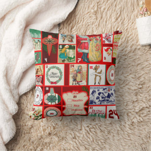 Christmas Block Advent Illustration Square Art Throw Pillow