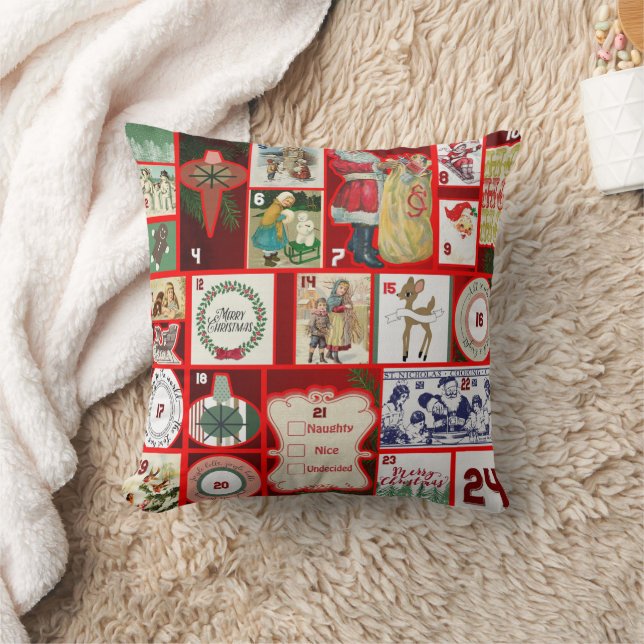 Christmas Block Advent Illustration Square Art Throw Pillow (Blanket)