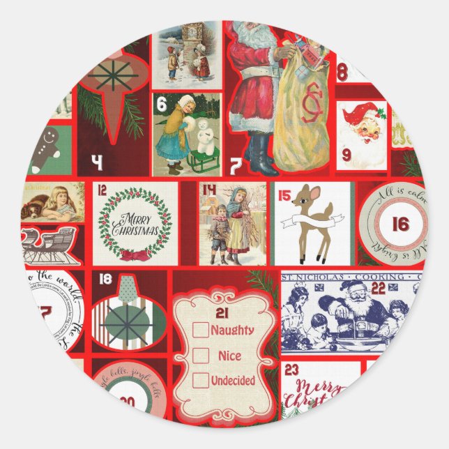 Christmas Block Illustration Squares Classic Round Sticker (Front)