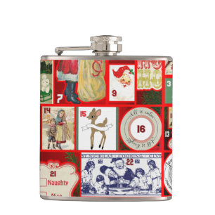 Christmas Block Illustration Squares Hip Flask