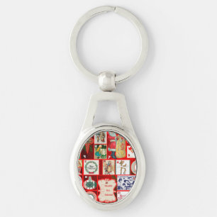 Christmas Block Illustration Squares Keychain